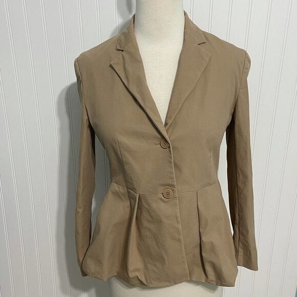 Women's Theory Braneve Approach Peplum Blazer Tan Size 8 Two Buttons Career Work - Picture 10 of 10